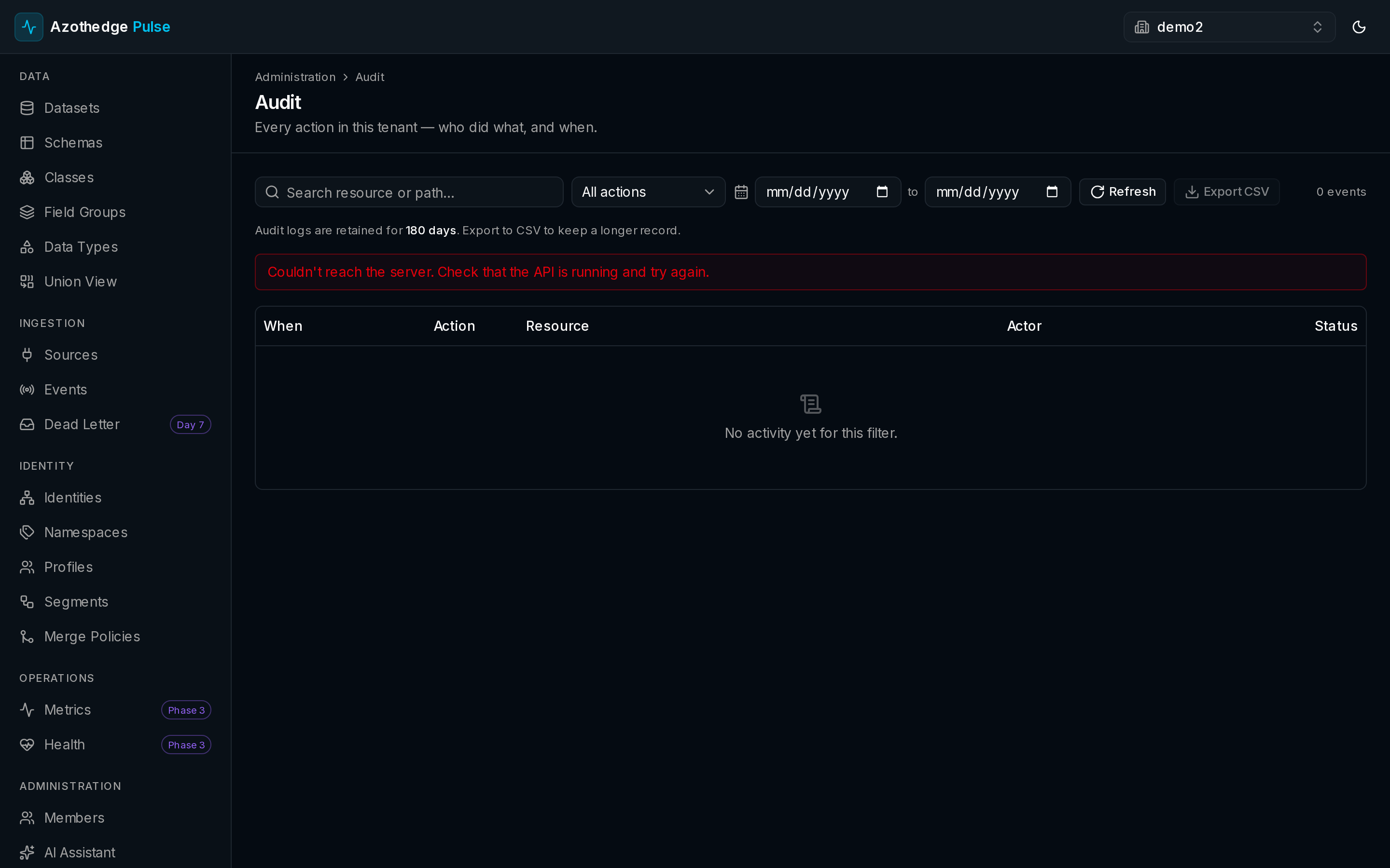 The activity log in Pulse showing recorded changes