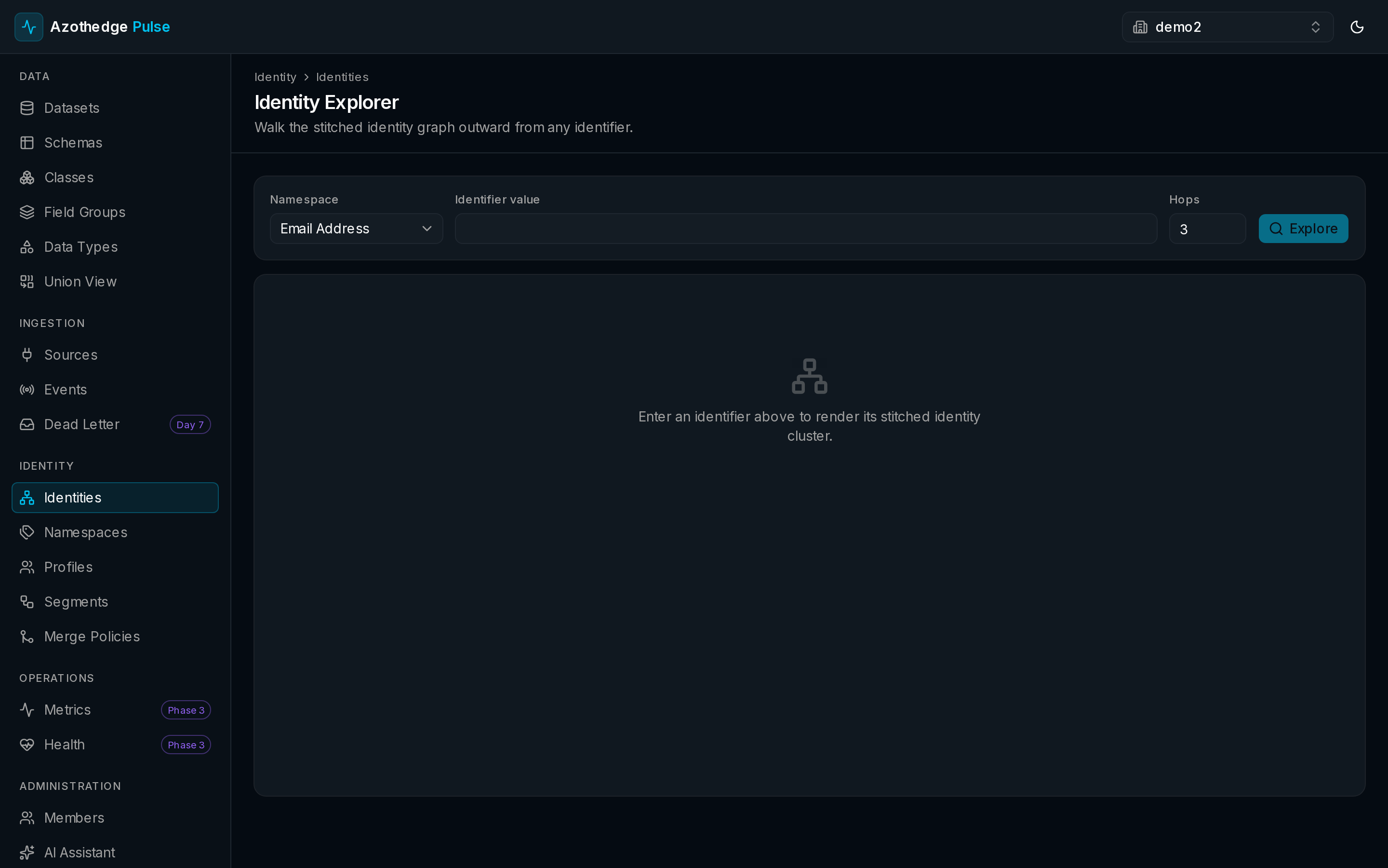 The Identities explorer in Pulse showing identifiers linked to a person