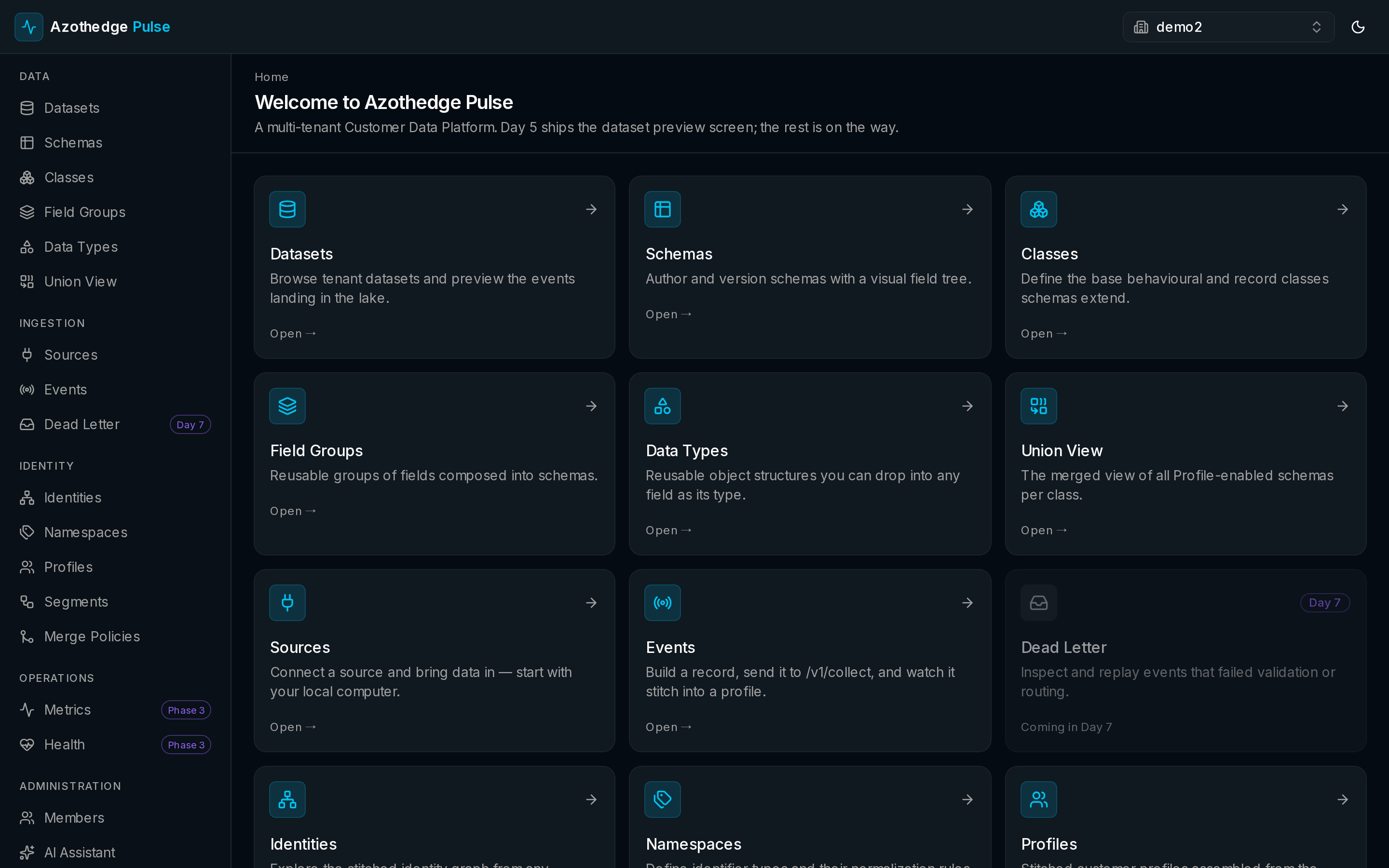The Pulse overview dashboard after signing in