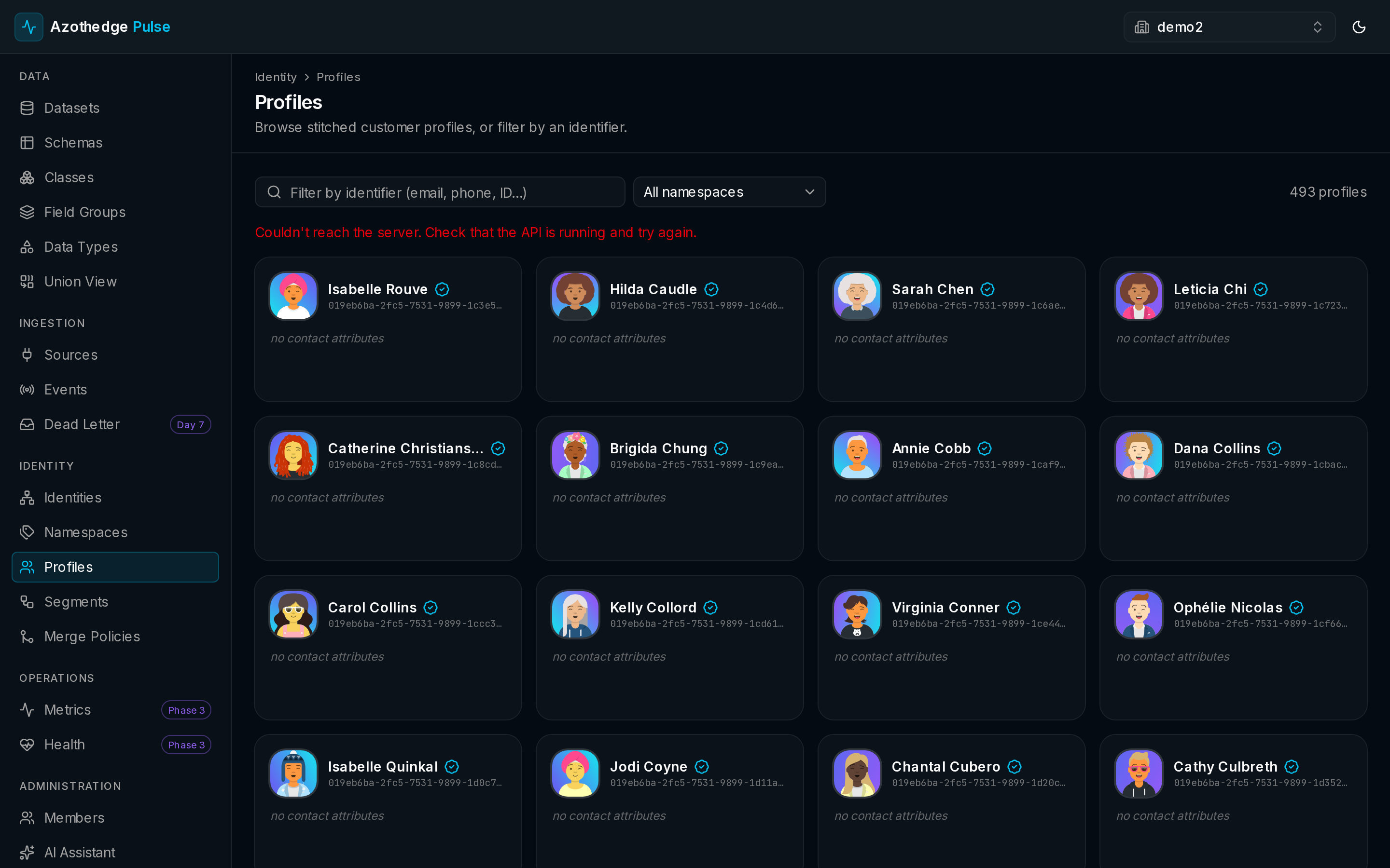 The Profiles list in Pulse showing customers