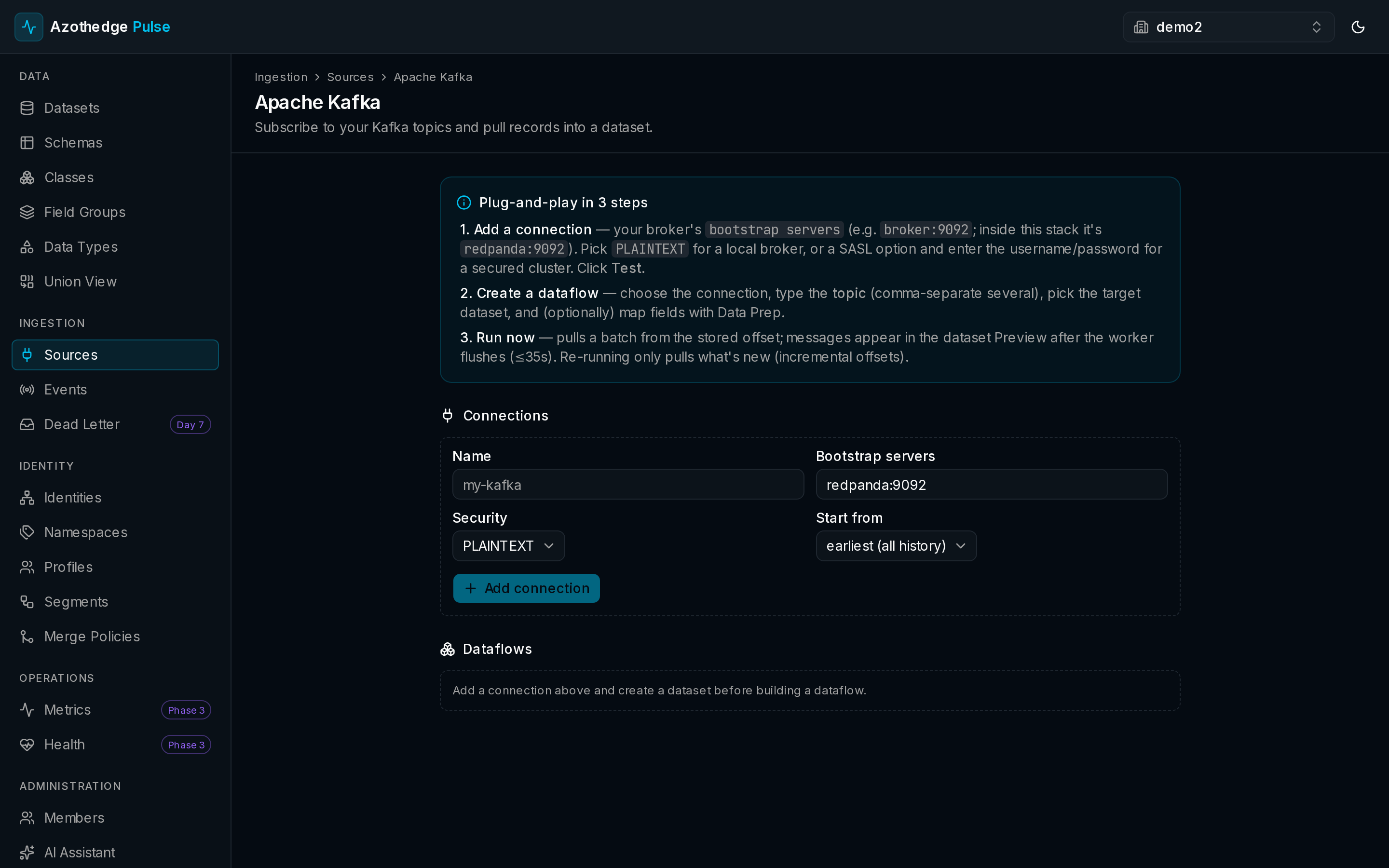 Configuring an Apache Kafka streaming connection in Pulse